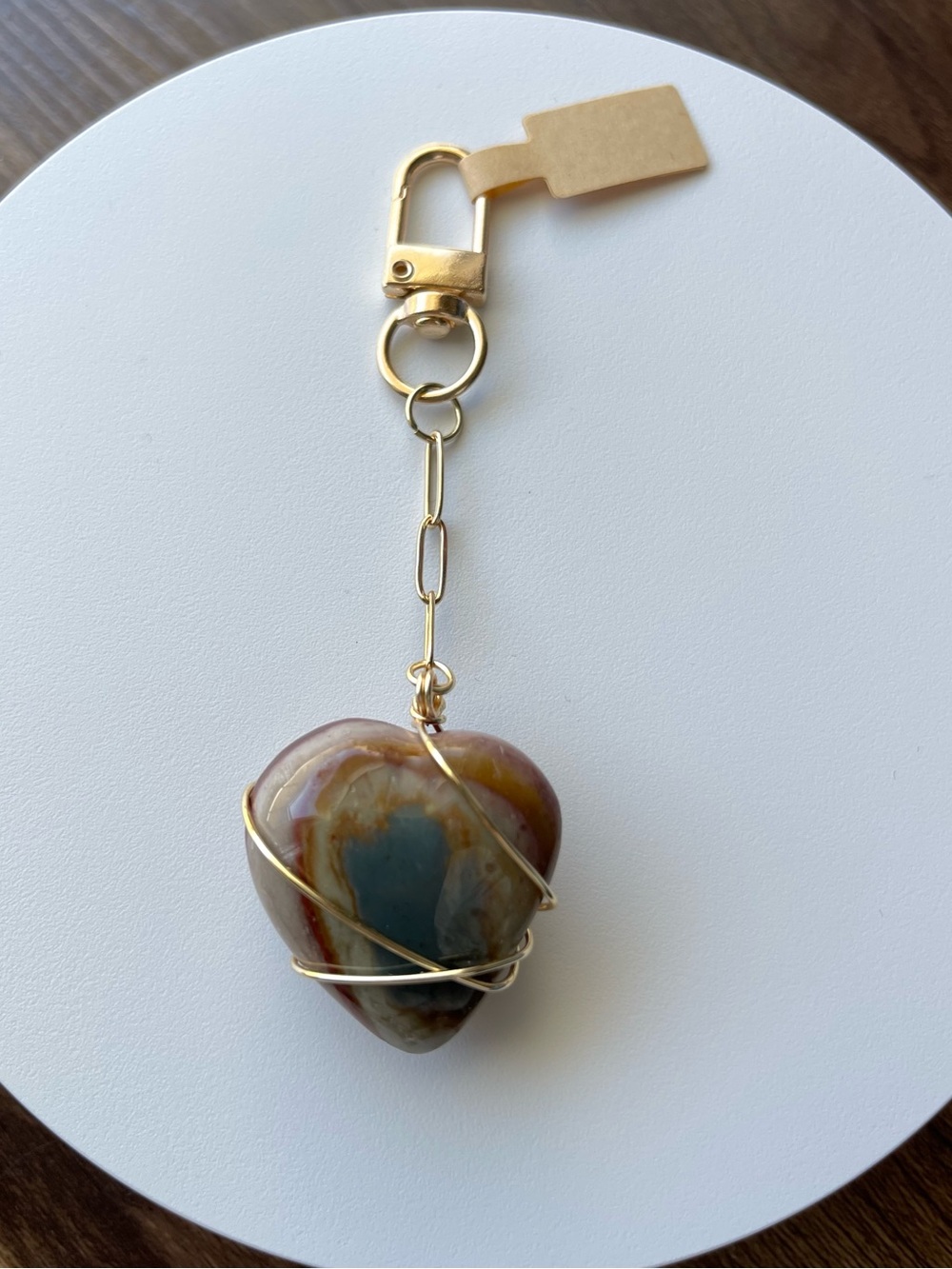 Polychrome Heart Bag Charm Gold Green Orange